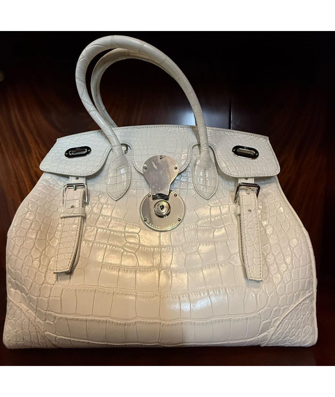 RALPH LAUREN Белая сумка тоут из экзотической кожи, фото 3