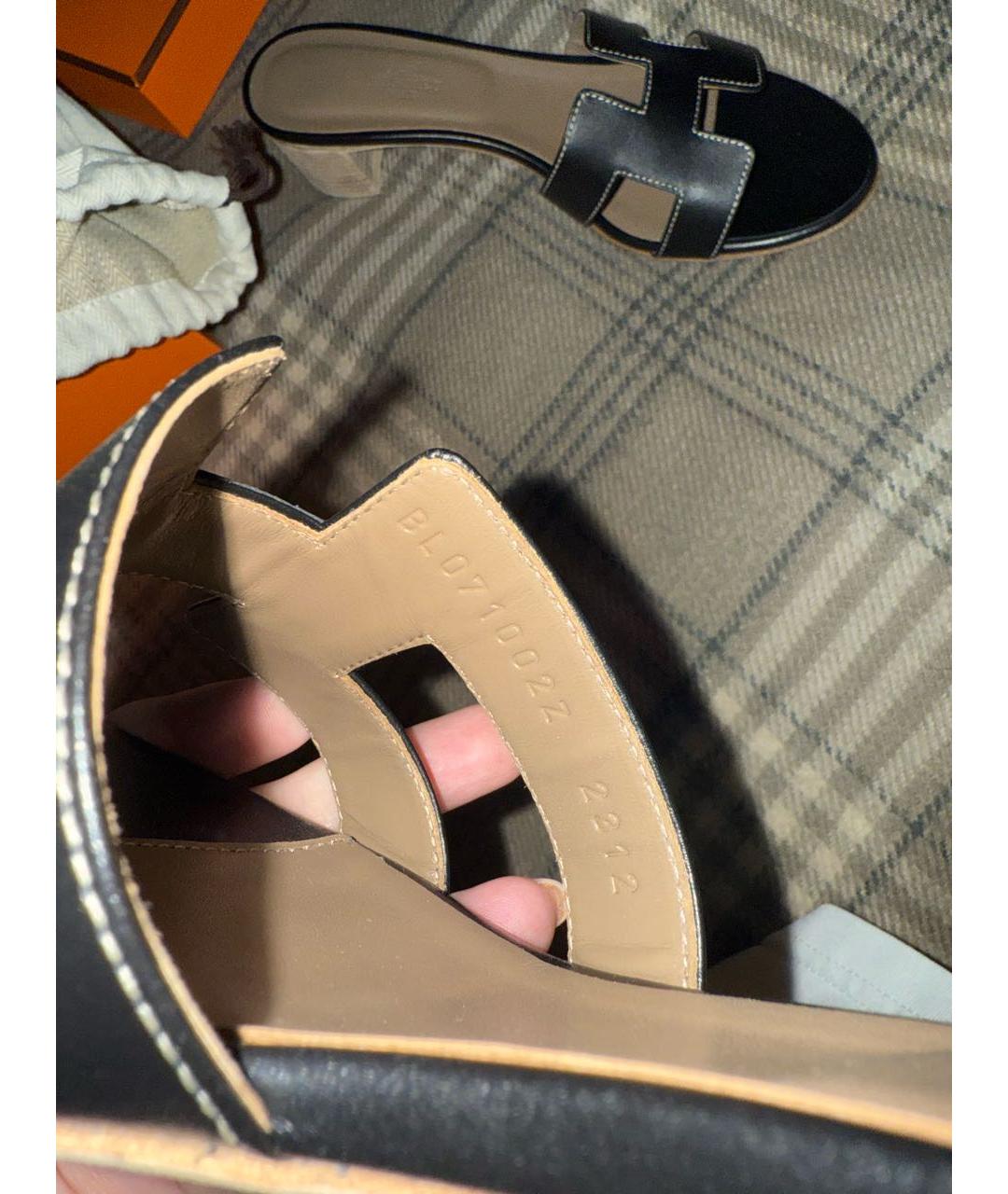 HERMES Черные кожаные мюли, фото 4