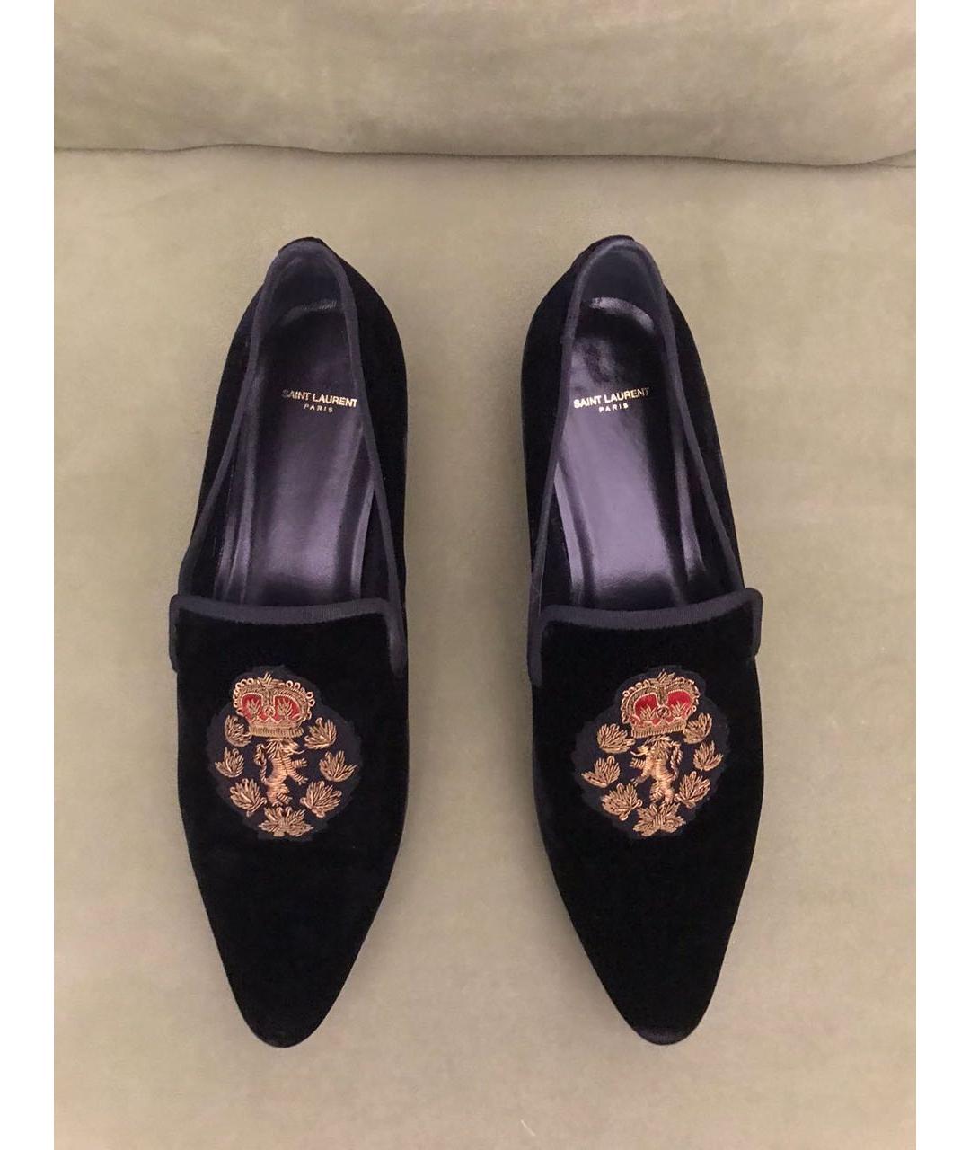 SAINT LAURENT Черные бархатные лоферы, фото 3