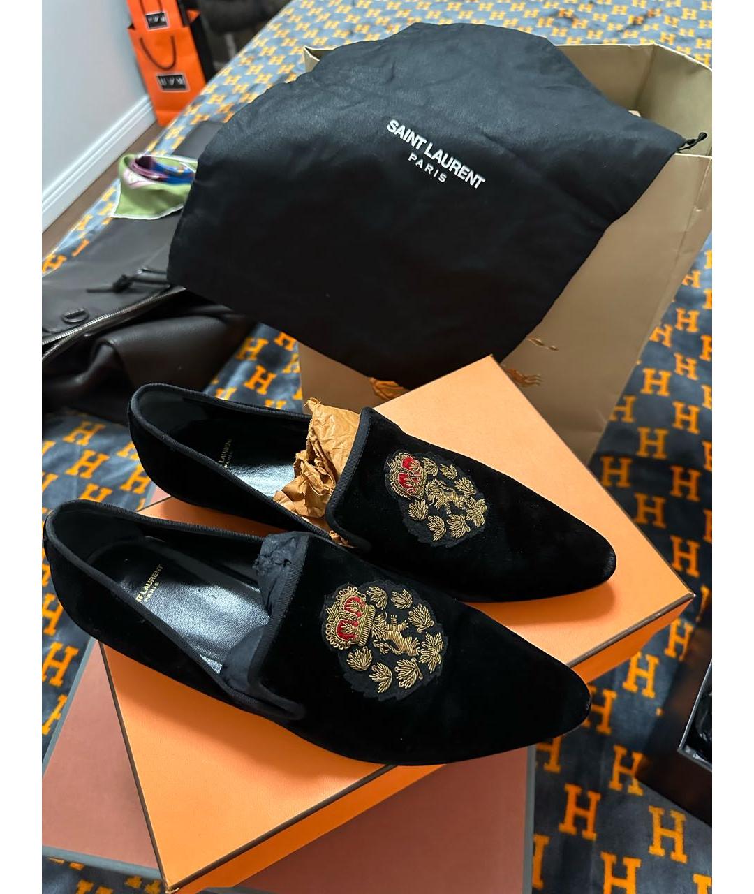 SAINT LAURENT Черные бархатные лоферы, фото 5