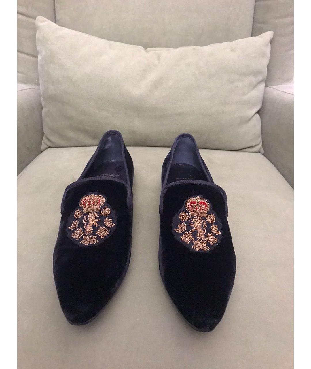 SAINT LAURENT Черные бархатные лоферы, фото 2