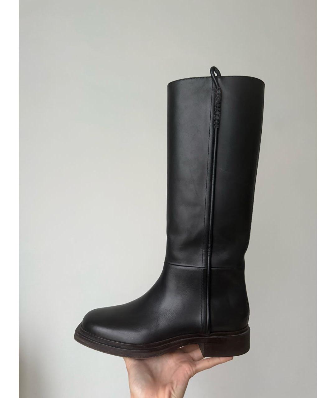 BRUNELLO CUCINELLI Черные кожаные сапоги, фото 7