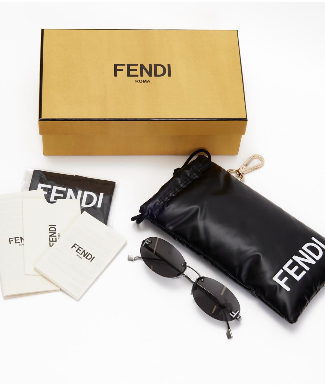 FENDI Серебряные металлические солнцезащитные очки, фото 4