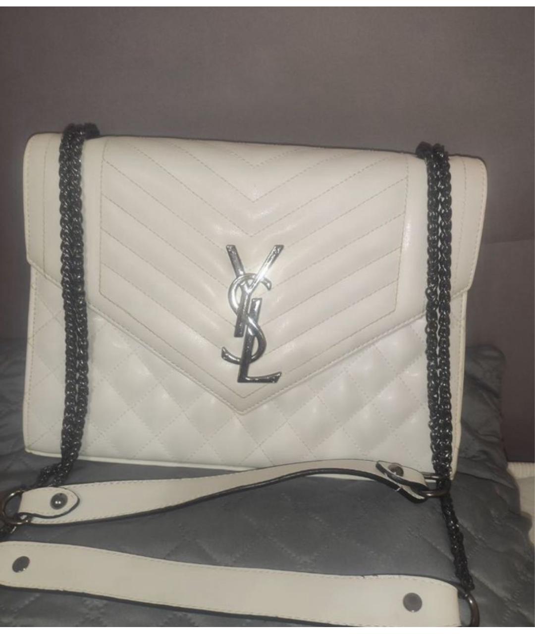 SAINT LAURENT Белая кожаная сумка через плечо, фото 2