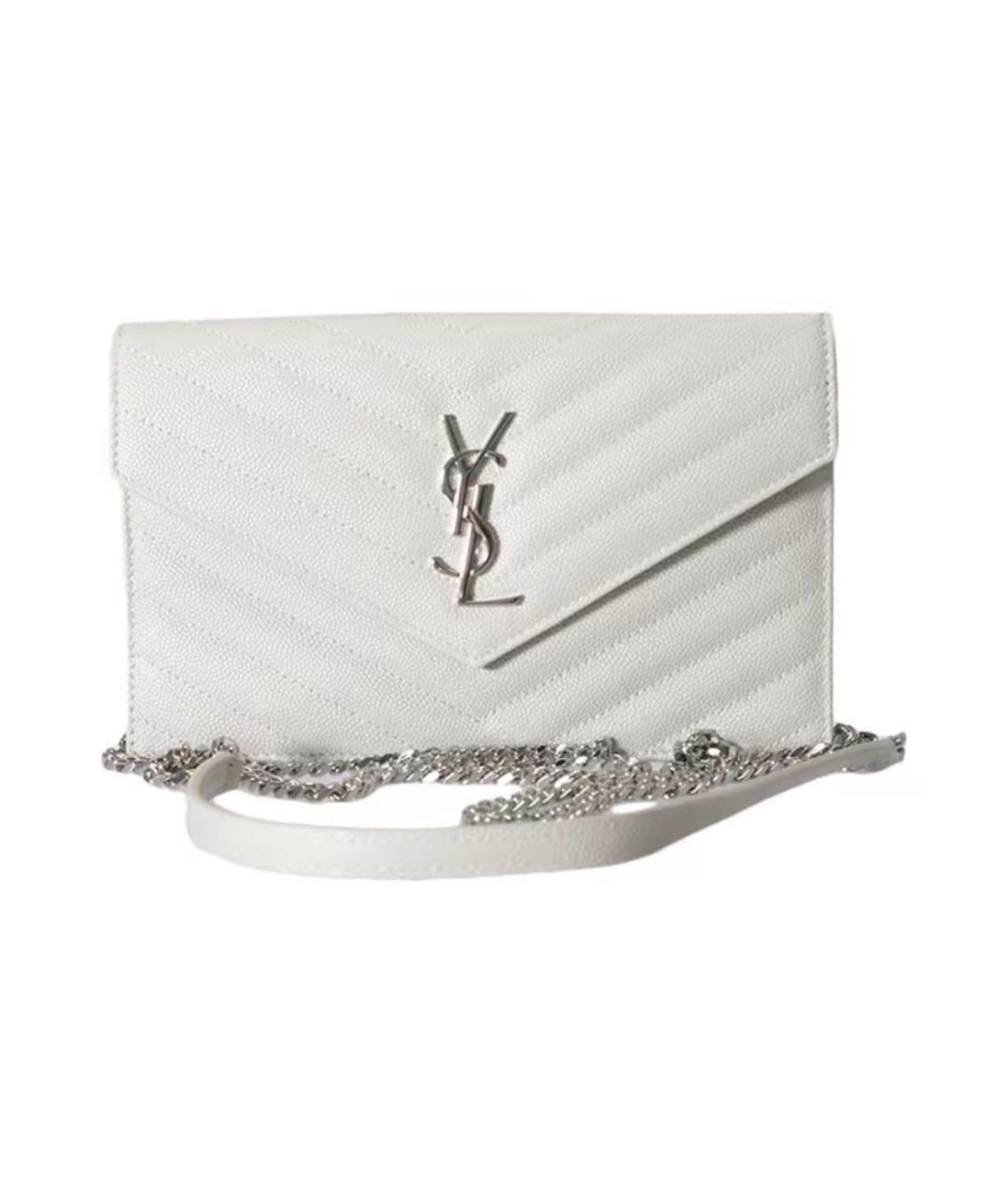 SAINT LAURENT Белая кожаная сумка через плечо, фото 7