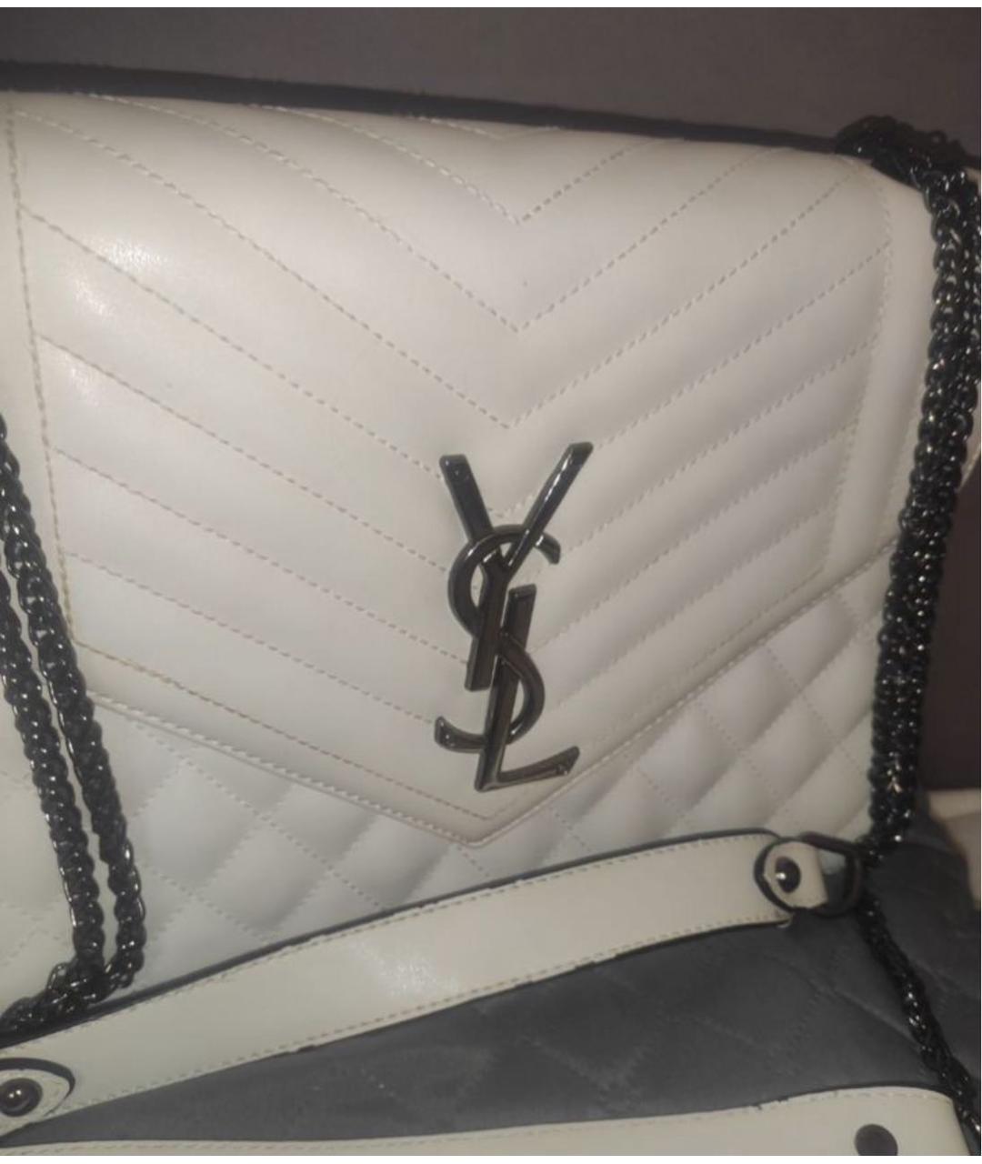 SAINT LAURENT Белая кожаная сумка через плечо, фото 3