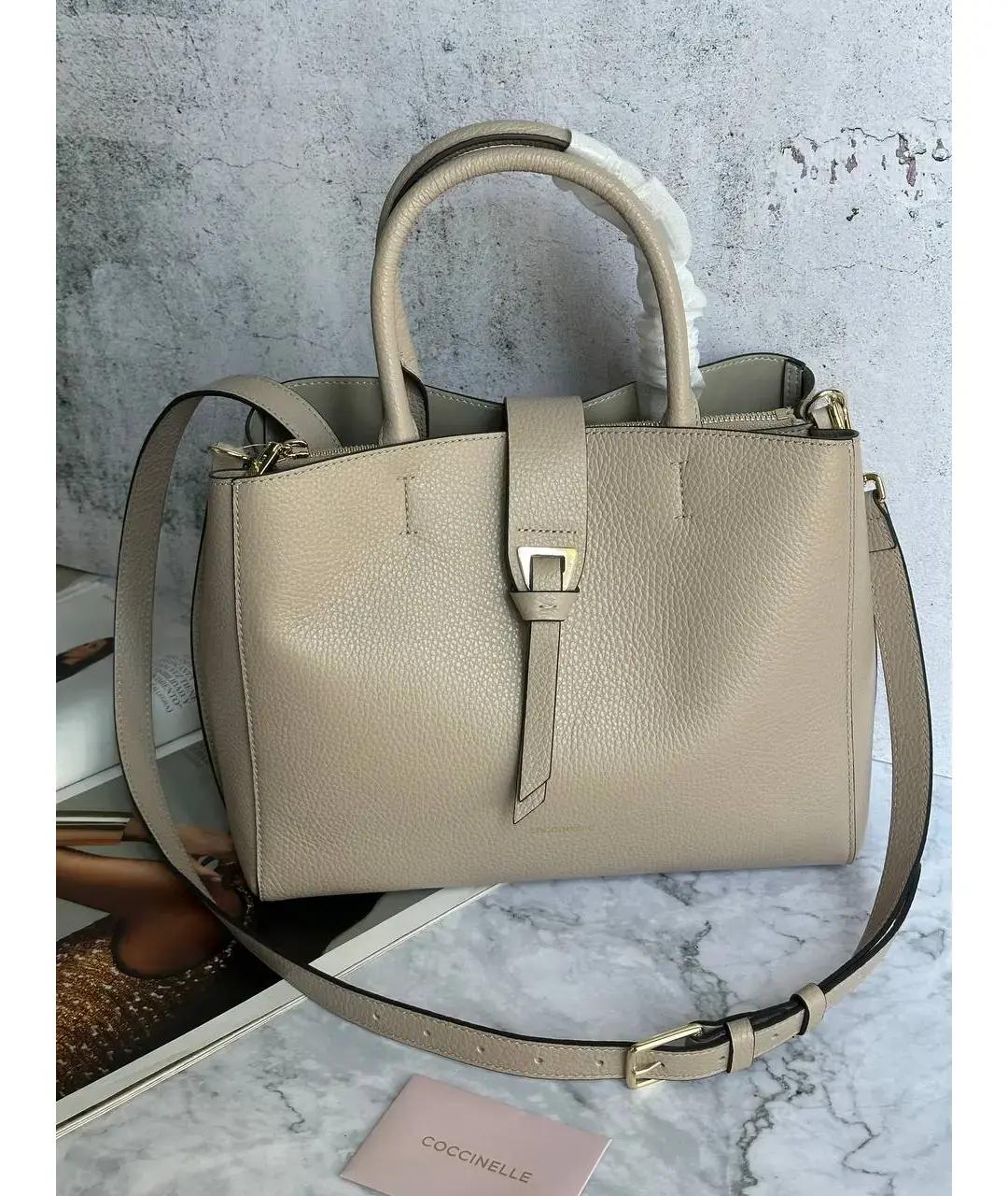 COCCINELLE Бежевая кожаная сумка с короткими ручками, фото 5