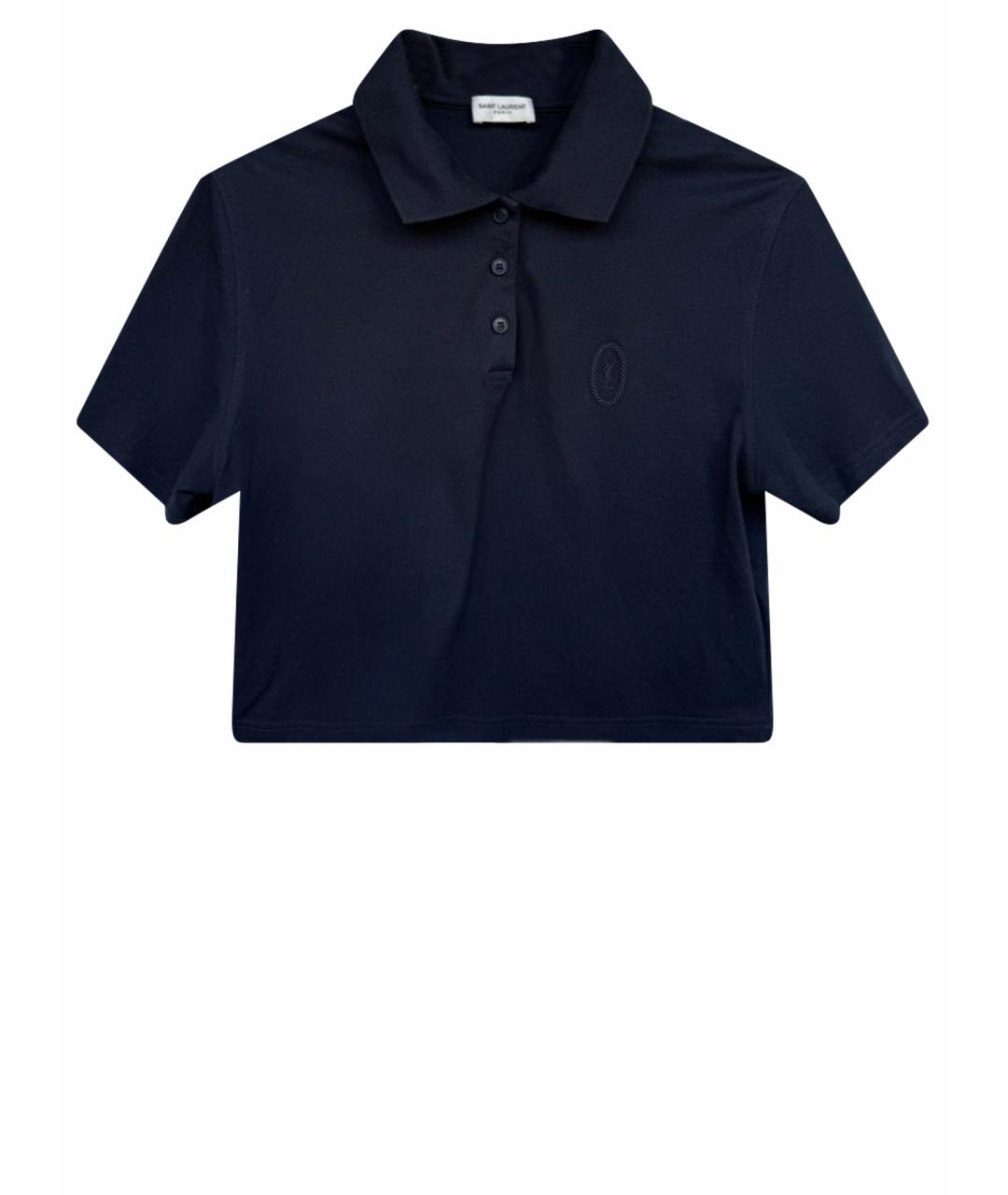 SAINT LAURENT Темно-синяя хлопковая футболка, фото 1