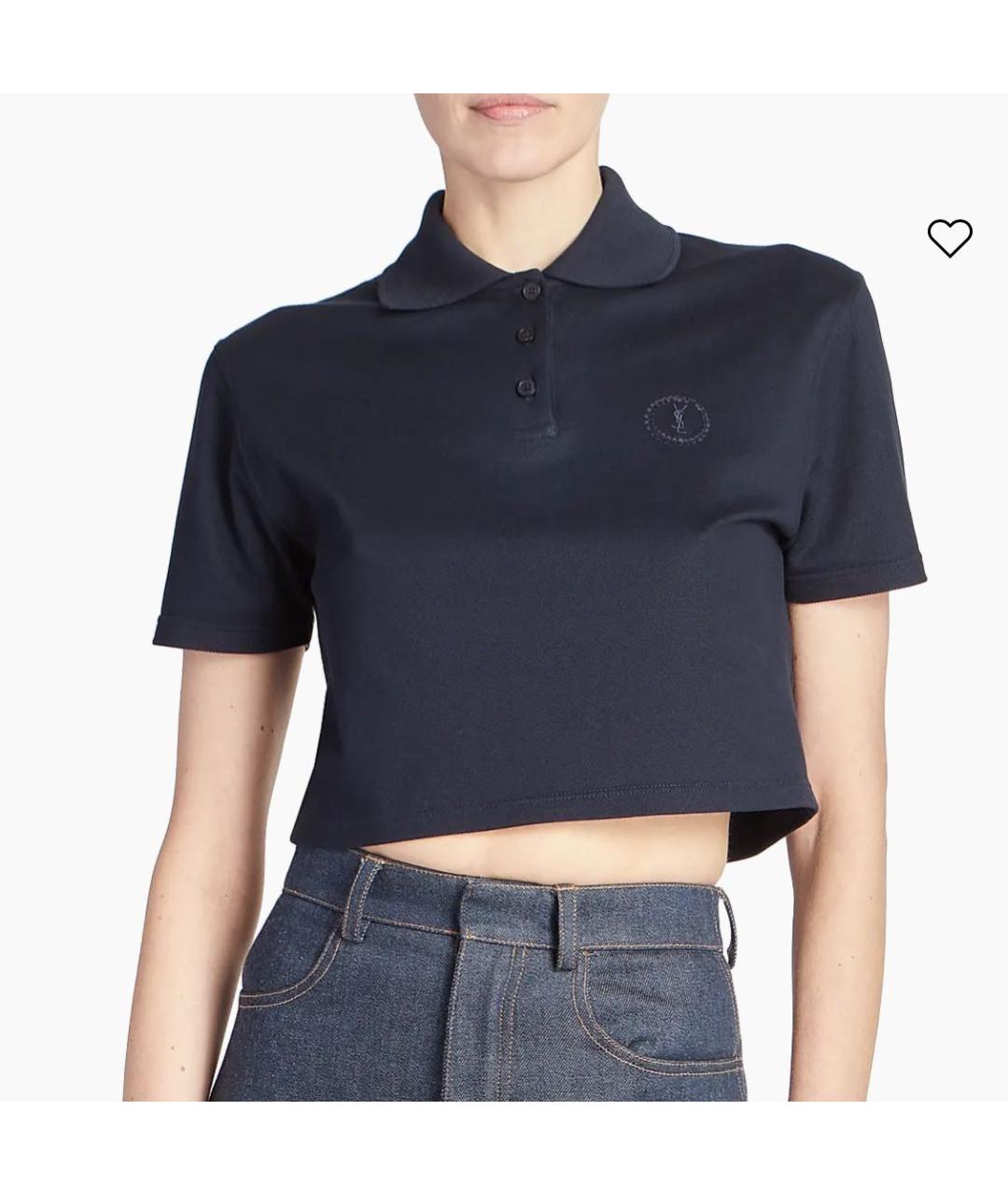 SAINT LAURENT Темно-синяя хлопковая футболка, фото 6