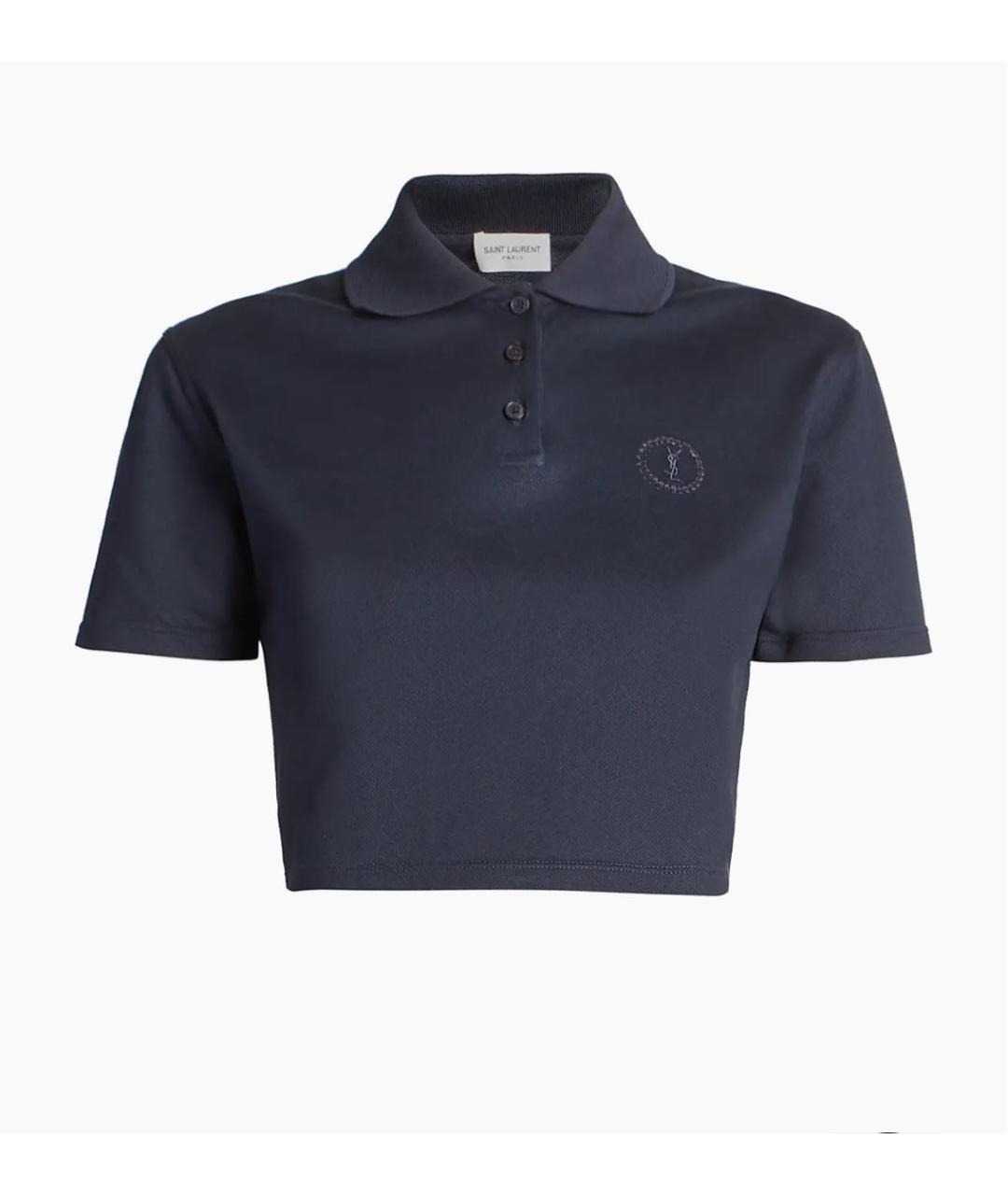 SAINT LAURENT Темно-синяя хлопковая футболка, фото 5