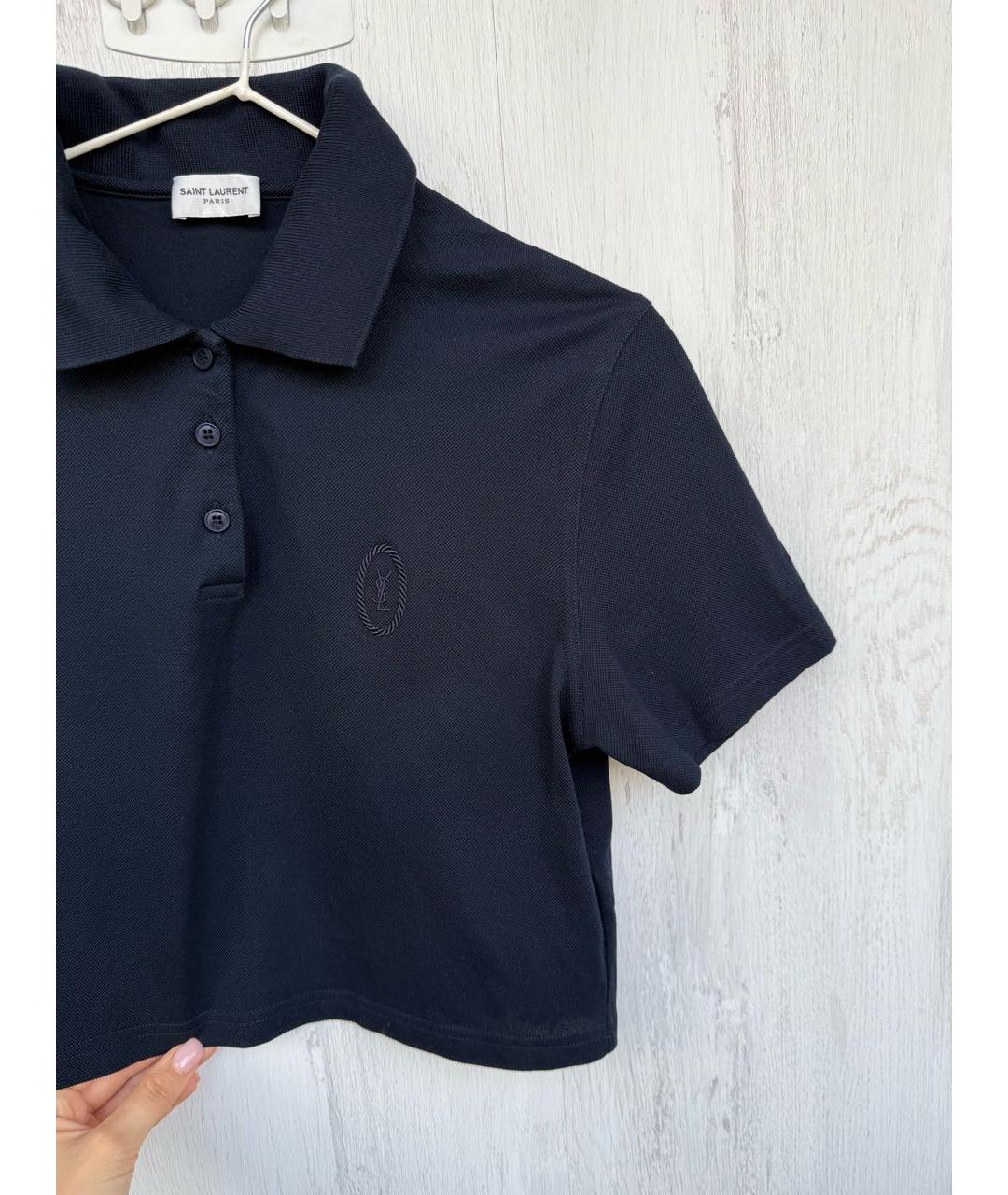 SAINT LAURENT Темно-синяя хлопковая футболка, фото 3