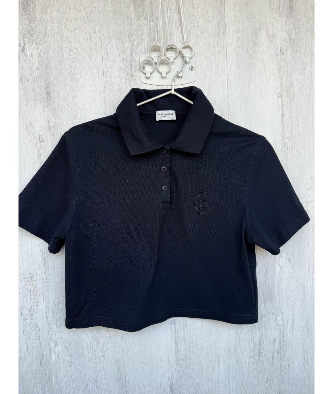 SAINT LAURENT Темно-синяя хлопковая футболка, фото 7