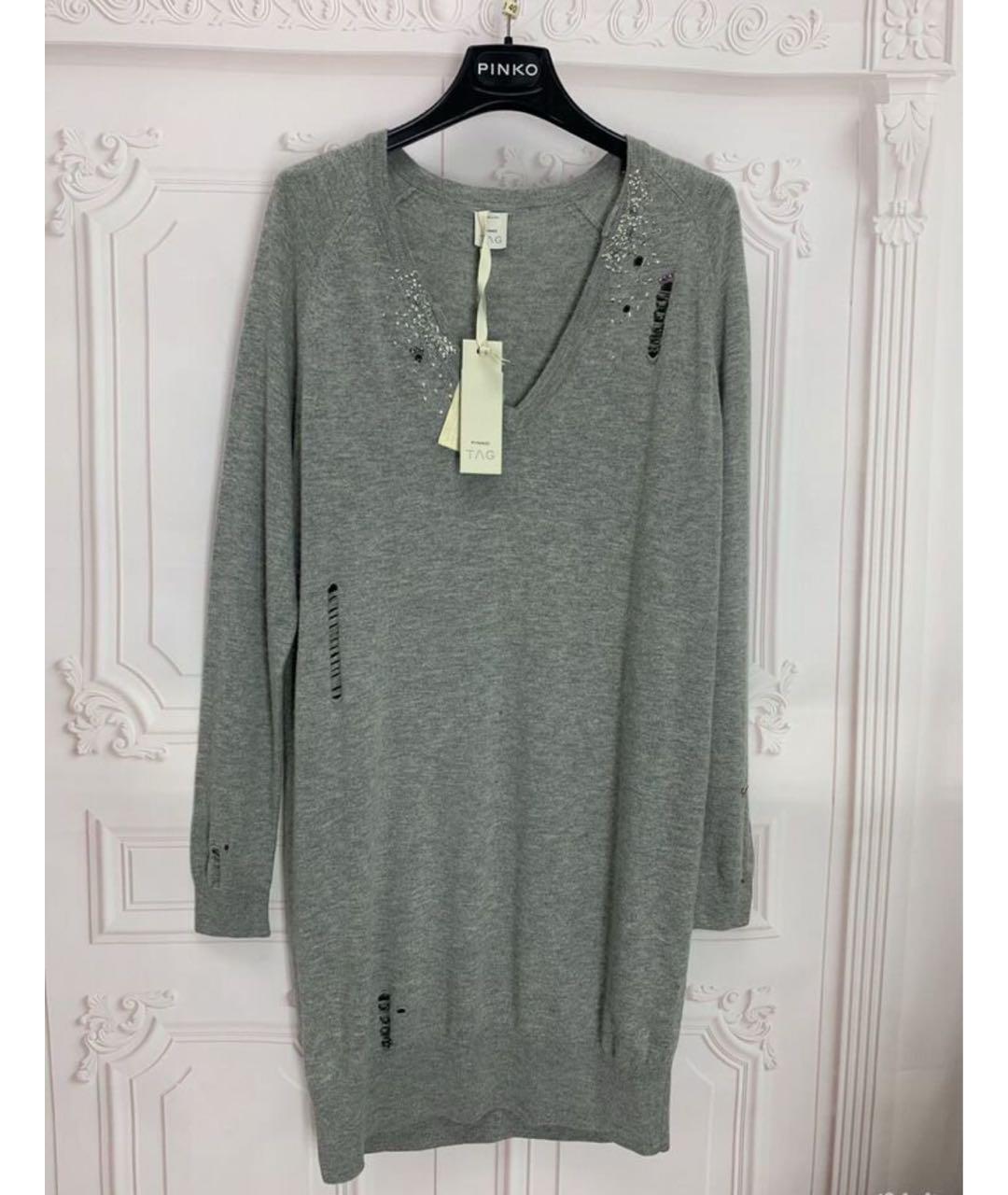 PINKO Серое шерстяное повседневное платье, фото 8