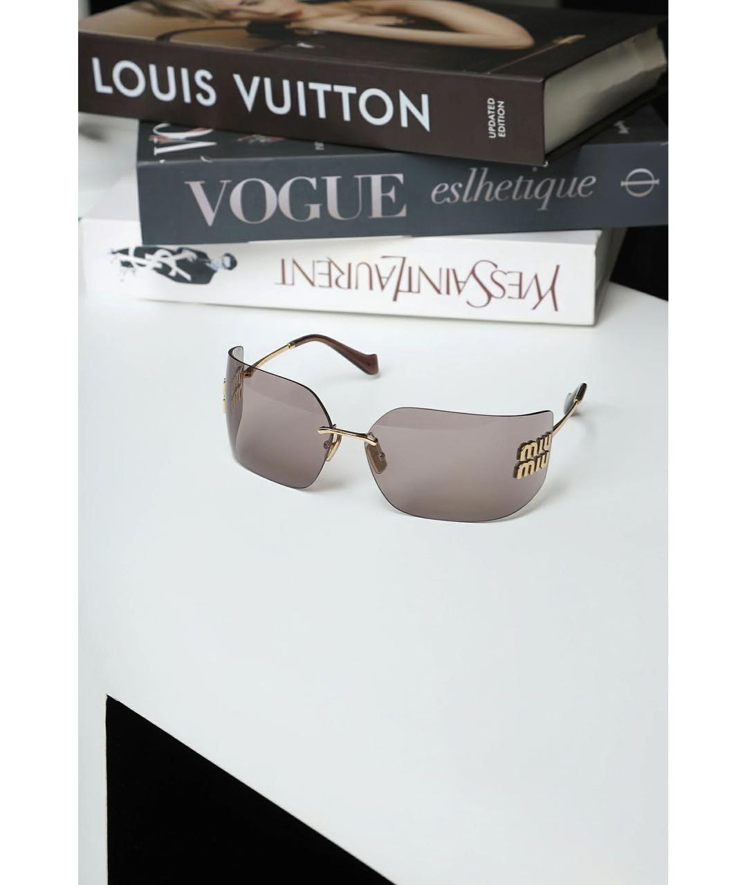 MIU MIU Коричневые металлические солнцезащитные очки, фото 4