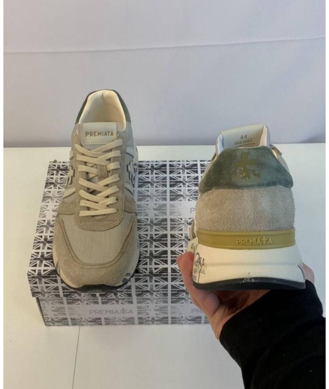 PREMIATA Бежевые текстильные низкие кроссовки / кеды, фото 3