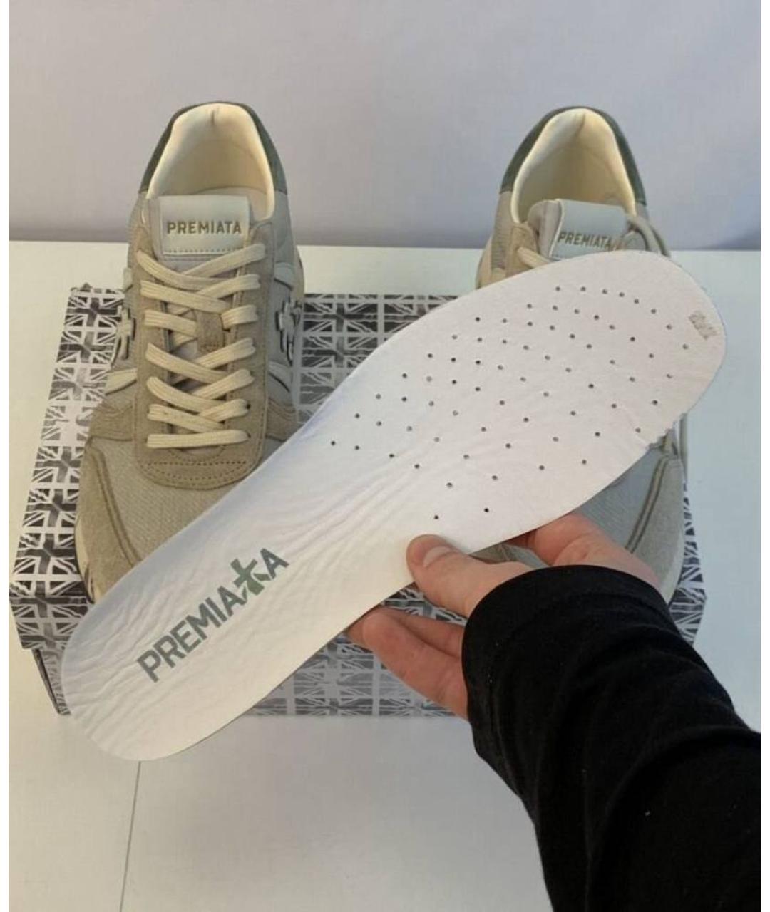 PREMIATA Бежевые текстильные низкие кроссовки / кеды, фото 8
