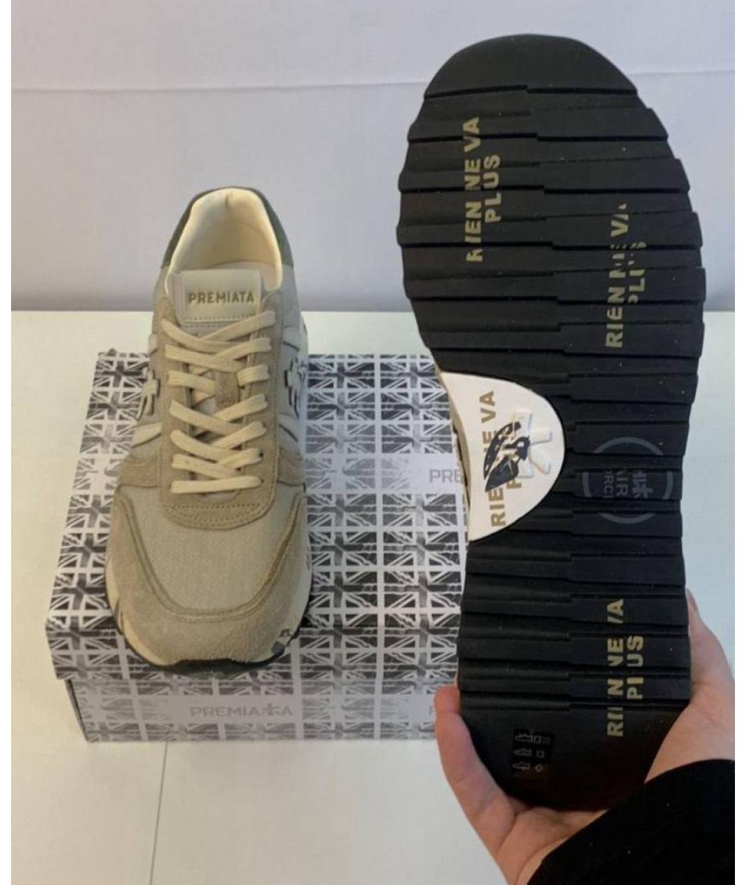 PREMIATA Бежевые текстильные низкие кроссовки / кеды, фото 5