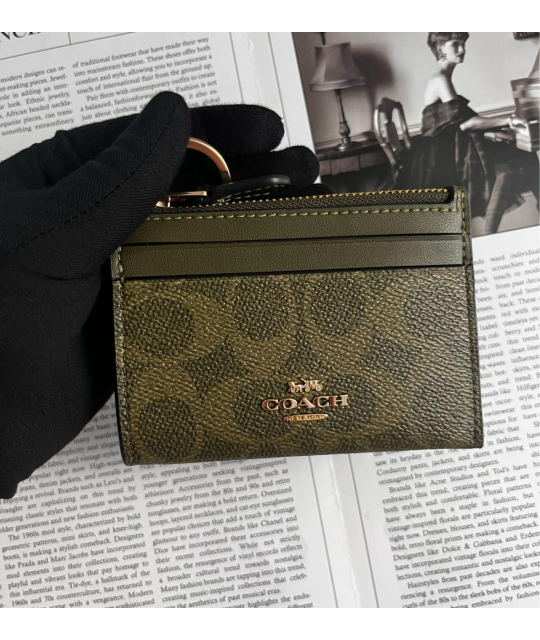 COACH Хаки кожаный кардхолдер, фото 6