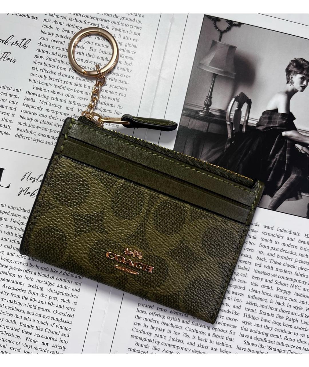 COACH Хаки кожаный кардхолдер, фото 2