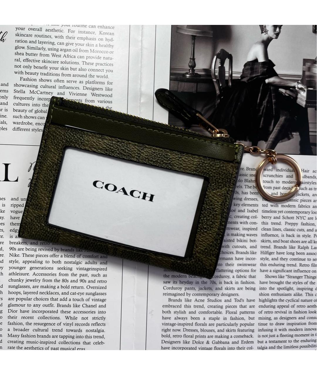 COACH Хаки кожаный кардхолдер, фото 3