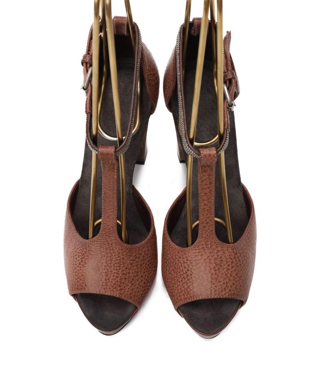 BRUNELLO CUCINELLI Коричневые кожаные босоножки, фото 2