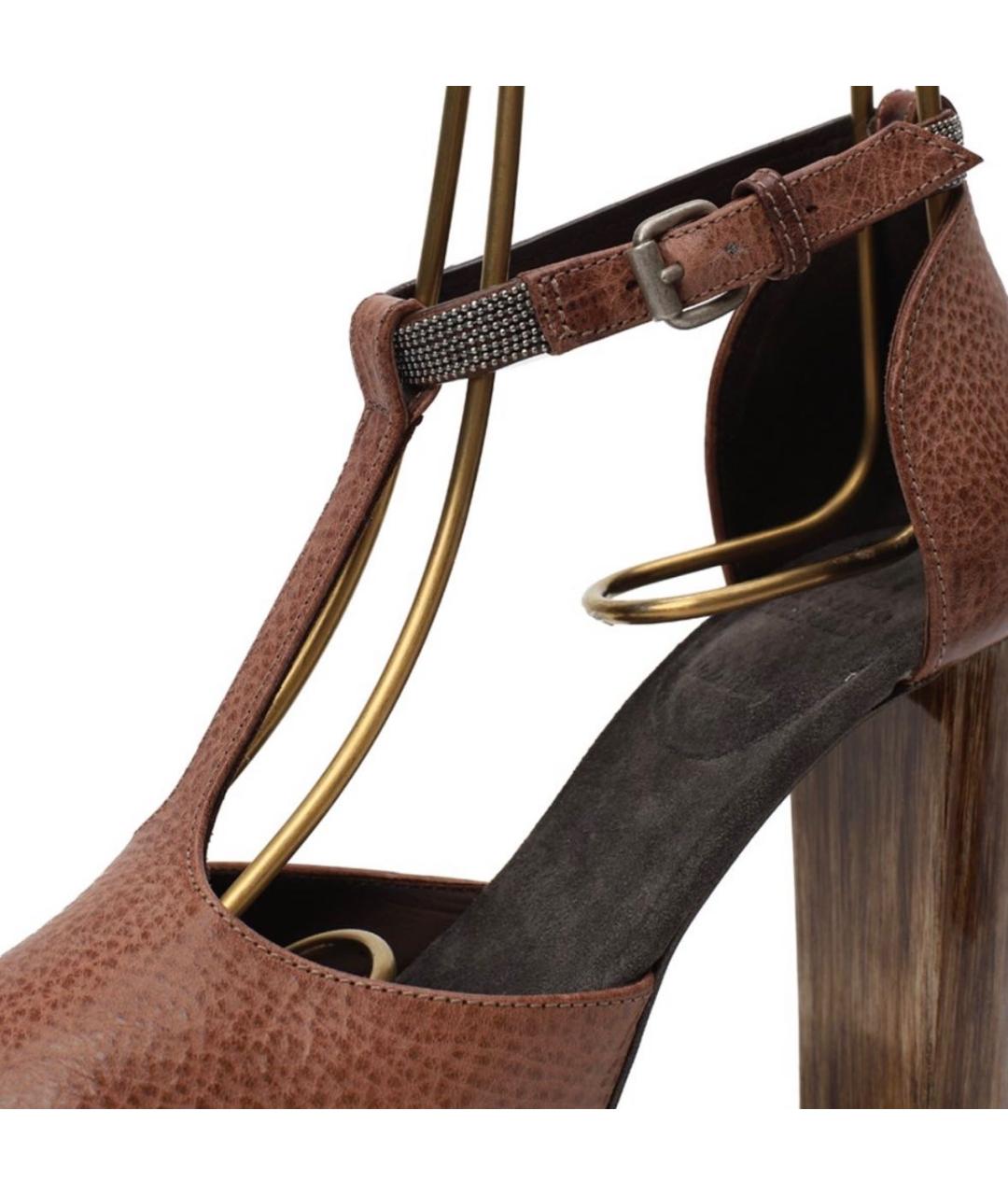 BRUNELLO CUCINELLI Коричневые кожаные босоножки, фото 6