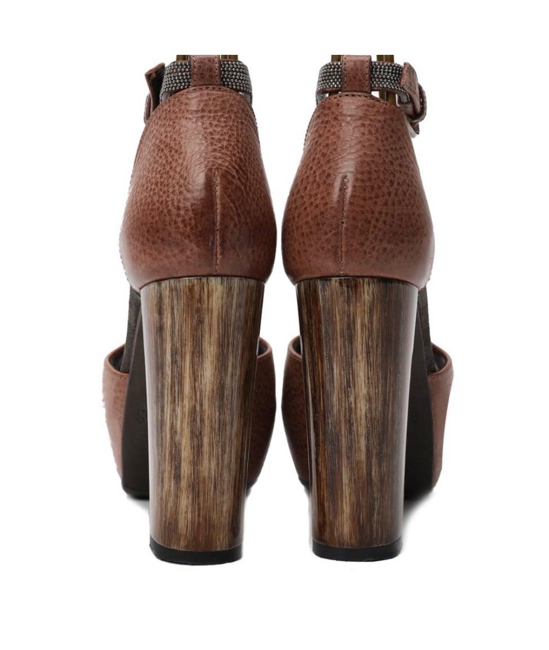 BRUNELLO CUCINELLI Коричневые кожаные босоножки, фото 3