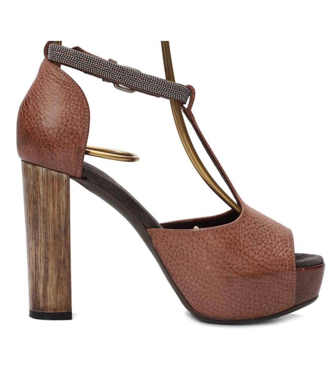 BRUNELLO CUCINELLI Коричневые кожаные босоножки, фото 5