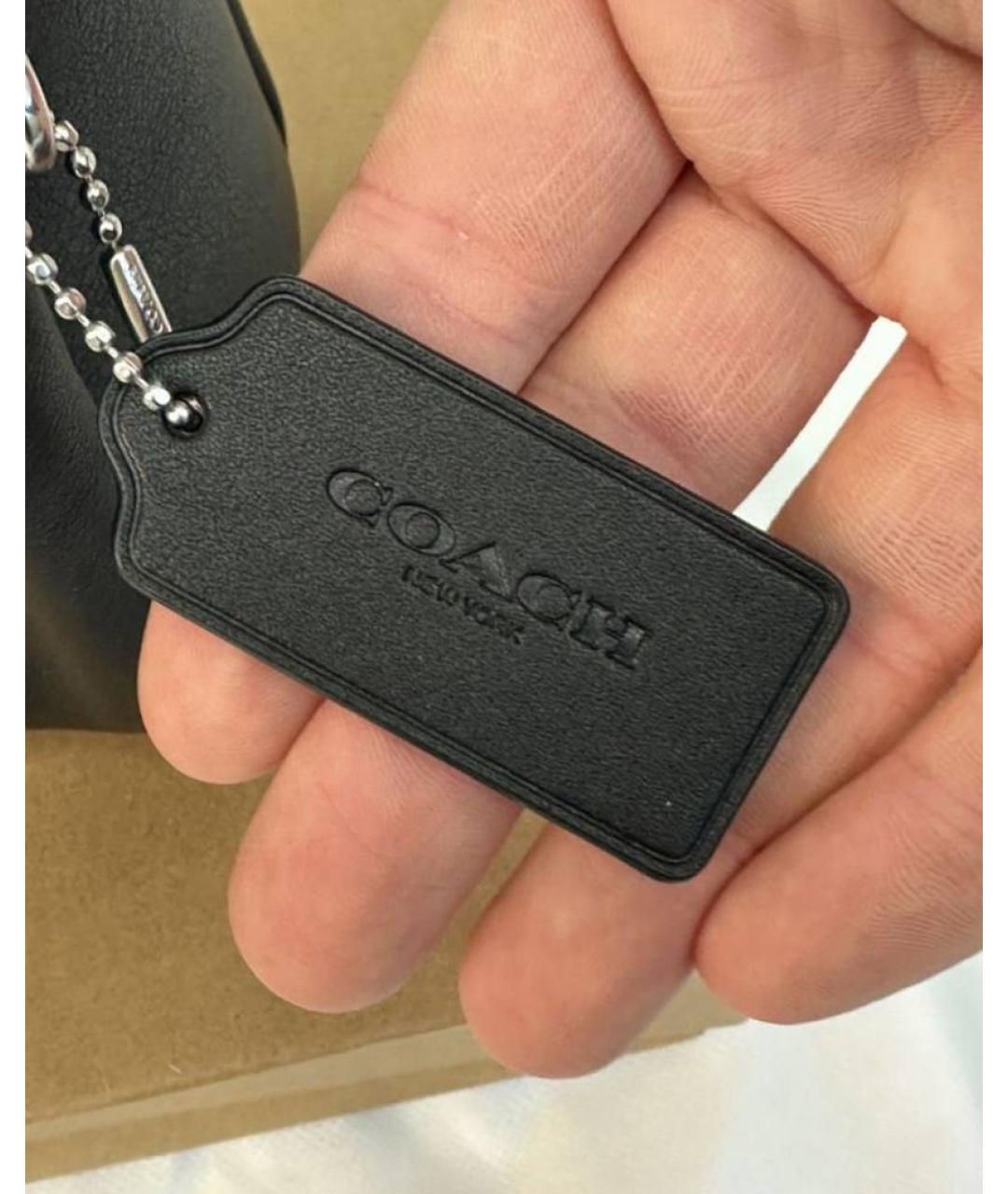 COACH Черная кожаная сумка с короткими ручками, фото 4