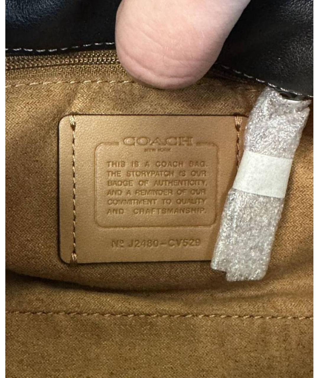 COACH Черная кожаная сумка с короткими ручками, фото 5