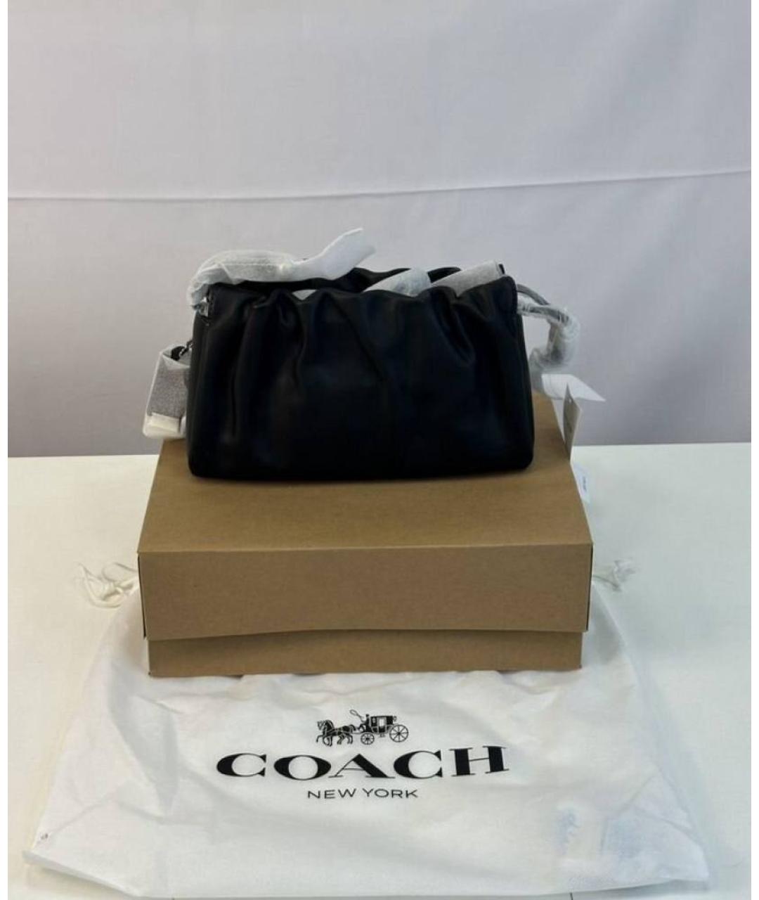 COACH Черная кожаная сумка с короткими ручками, фото 2