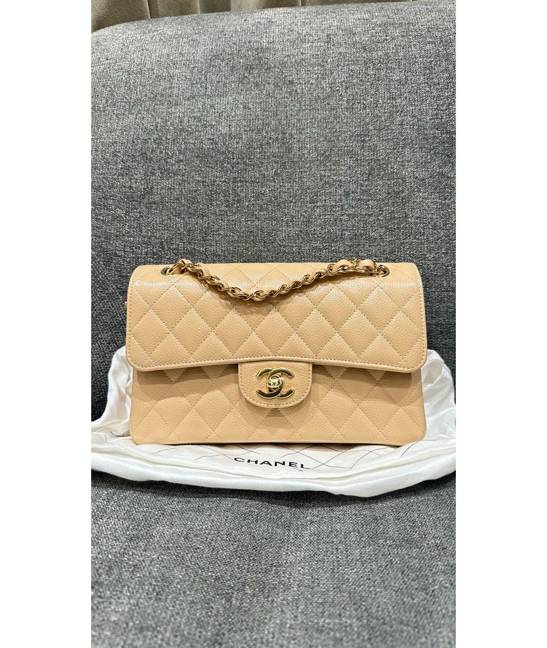 CHANEL Бежевая кожаная сумка через плечо, фото 3