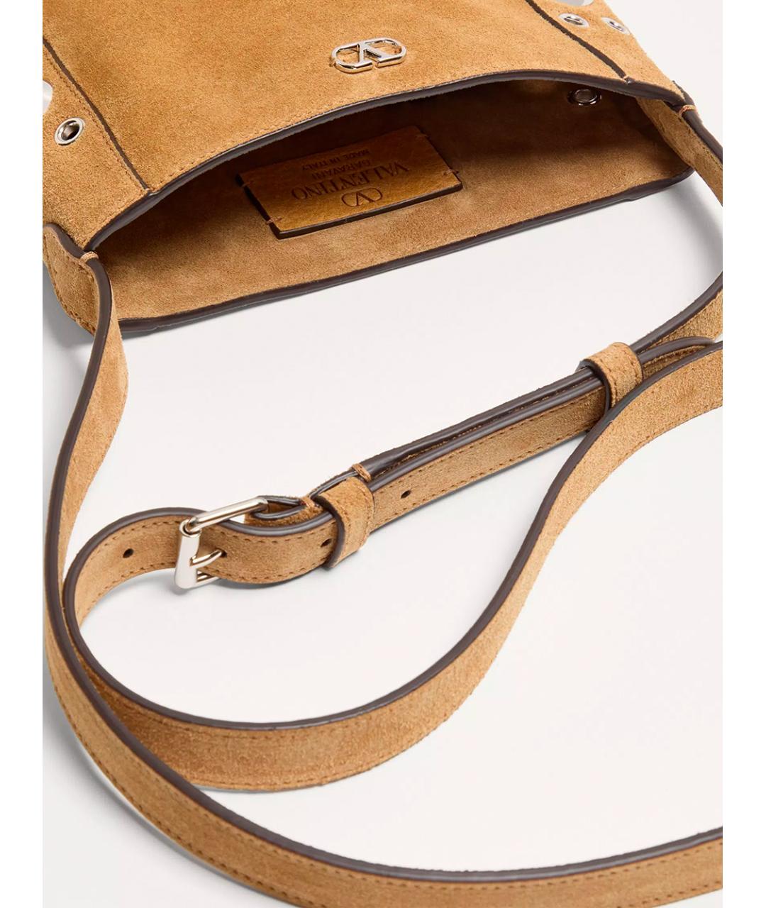 VALENTINO Бежевая замшевая сумка на плечо, фото 3