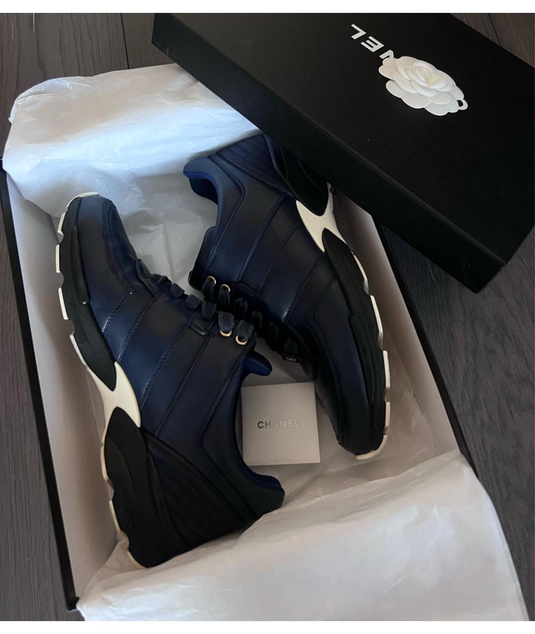 CHANEL Темно-синие кожаные кроссовки, фото 7