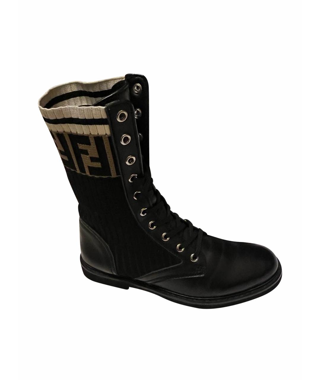 FENDI Черные кожаные ботинки, фото 1