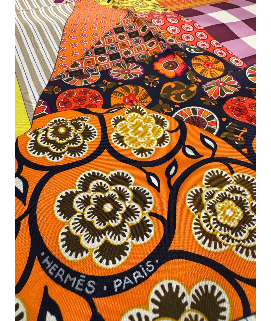HERMES Желтый шелковый платок, фото 4