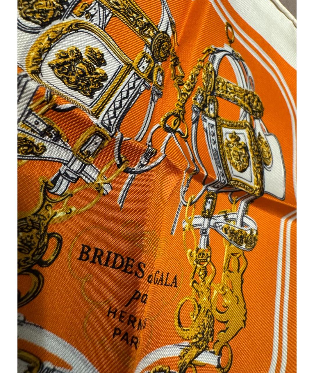 HERMES Оранжевый шелковый платок, фото 3