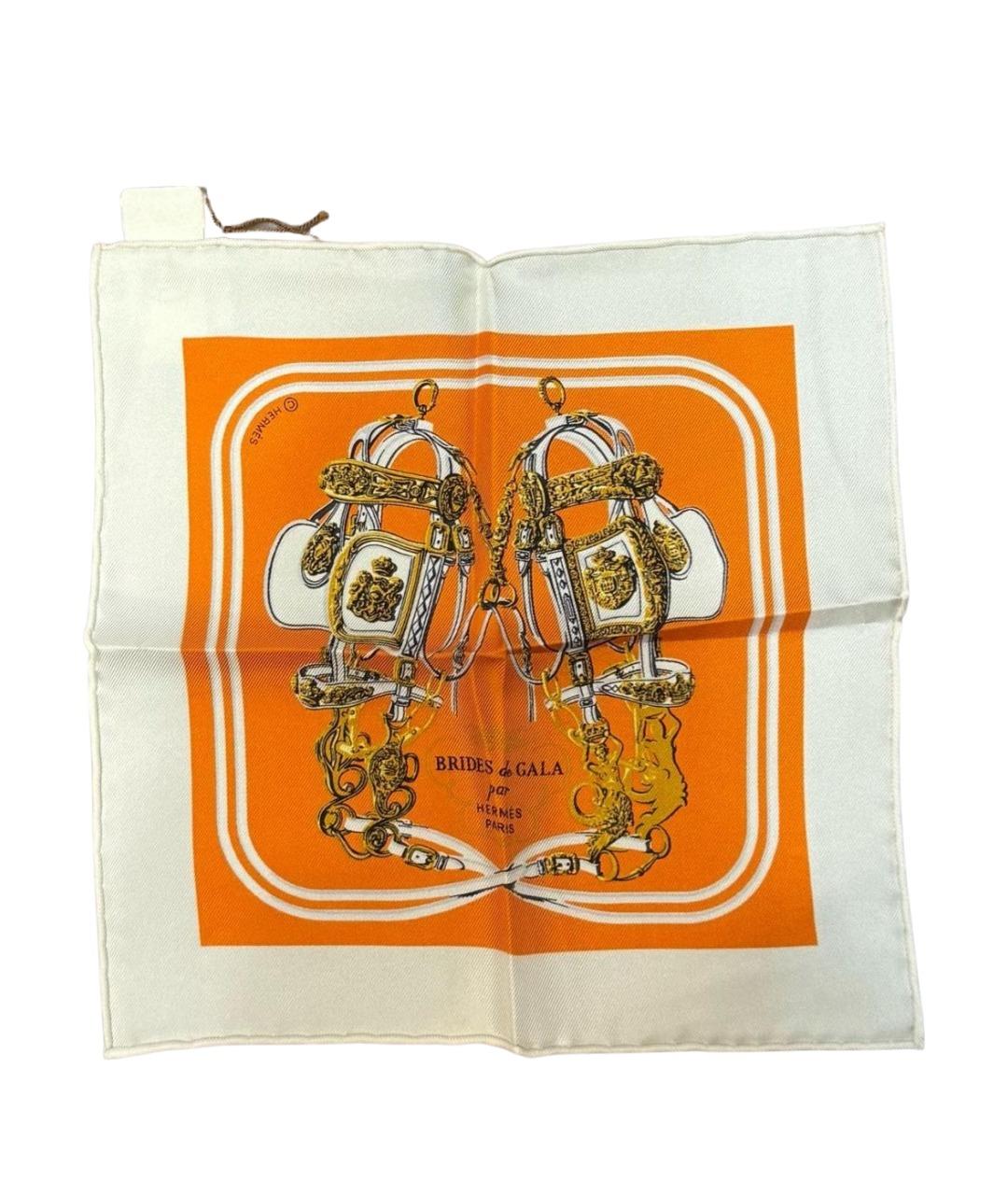 HERMES Оранжевый шелковый платок, фото 6