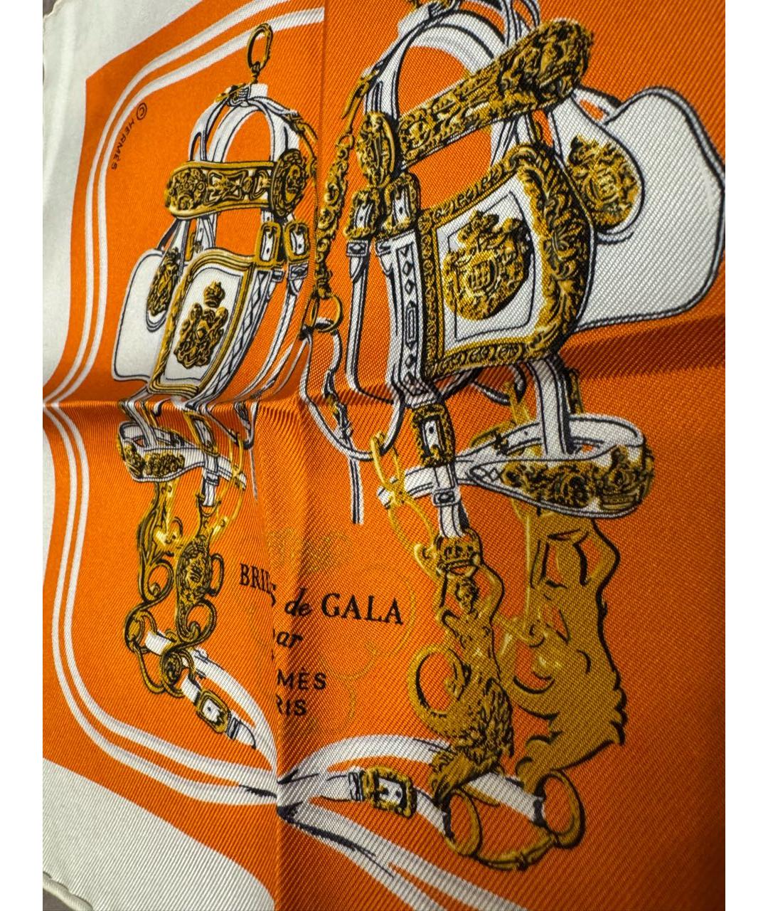 HERMES Оранжевый шелковый платок, фото 4