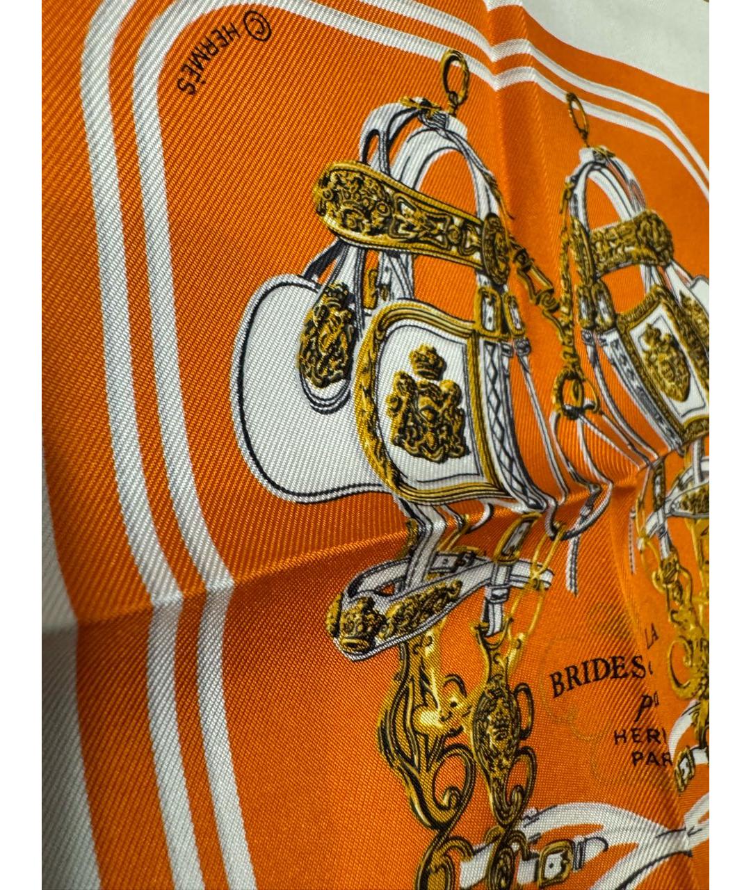 HERMES Оранжевый шелковый платок, фото 2