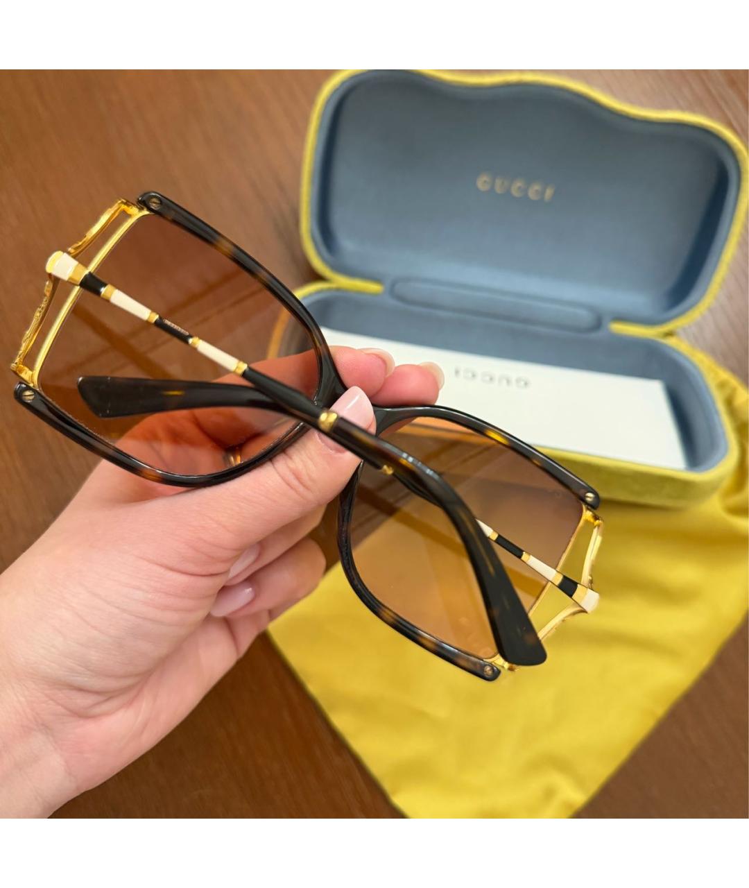 GUCCI Коричневые пластиковые солнцезащитные очки, фото 3