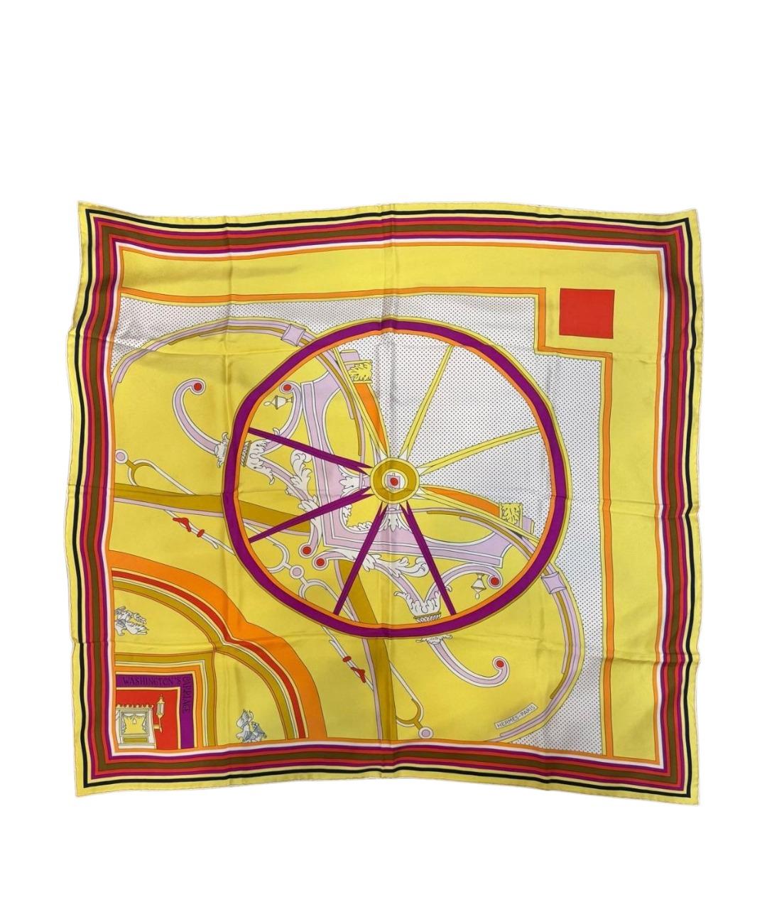 HERMES Желтый шелковый платок, фото 1