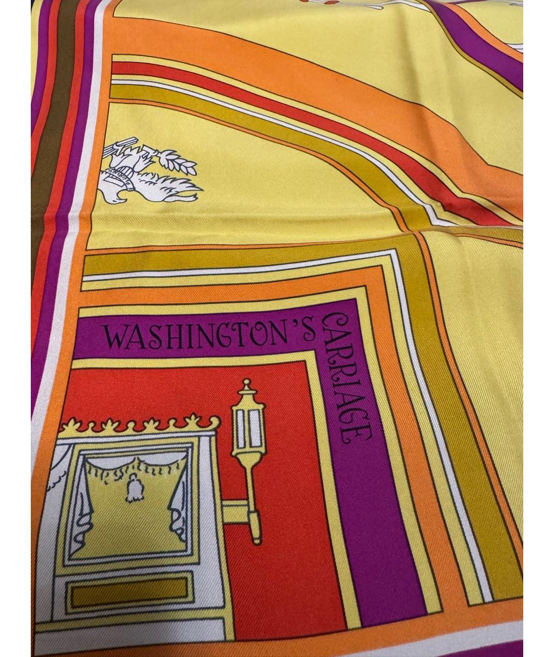 HERMES Желтый шелковый платок, фото 3