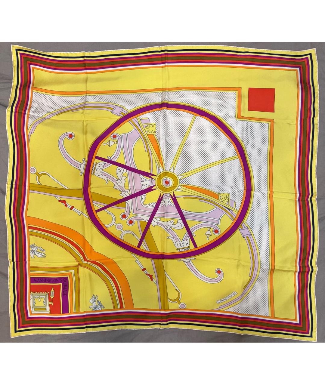 HERMES Желтый шелковый платок, фото 5