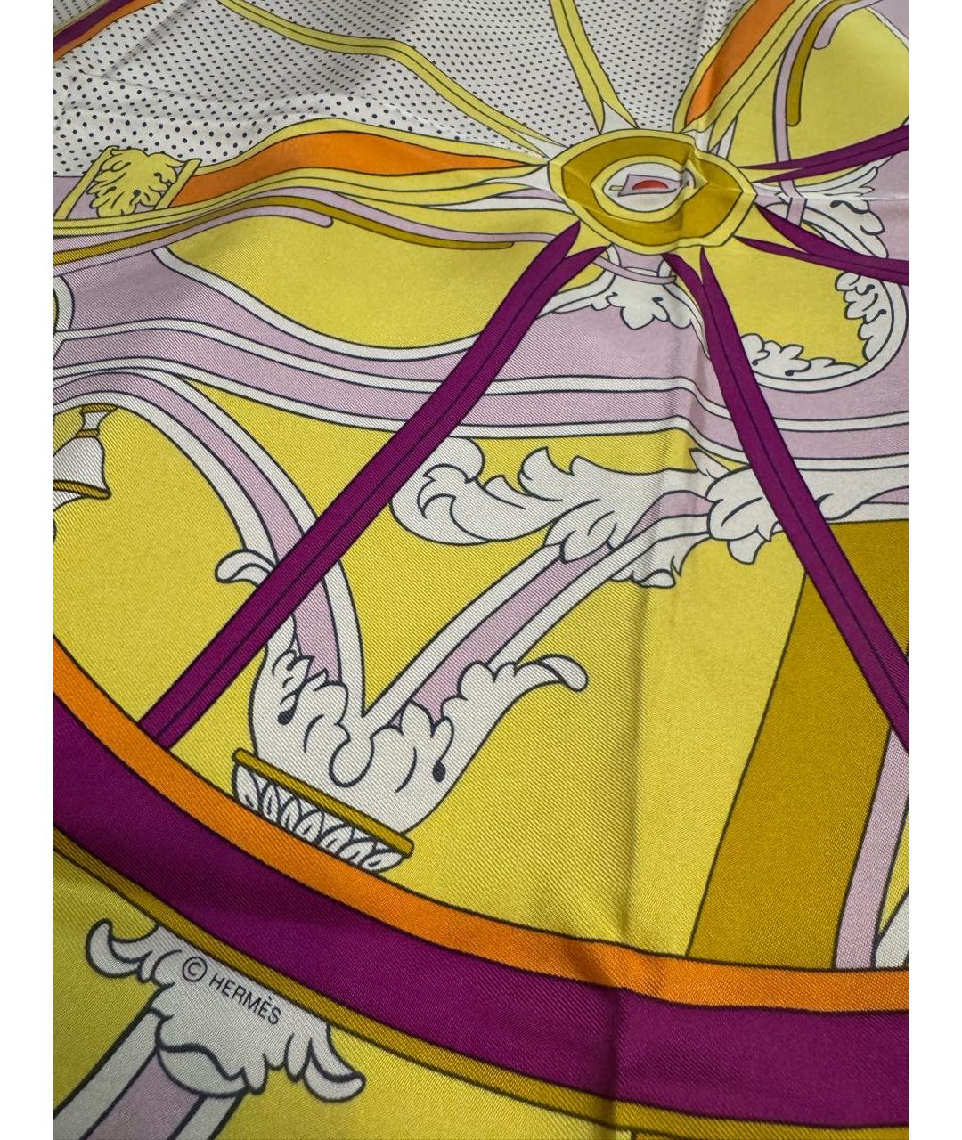 HERMES Желтый шелковый платок, фото 4
