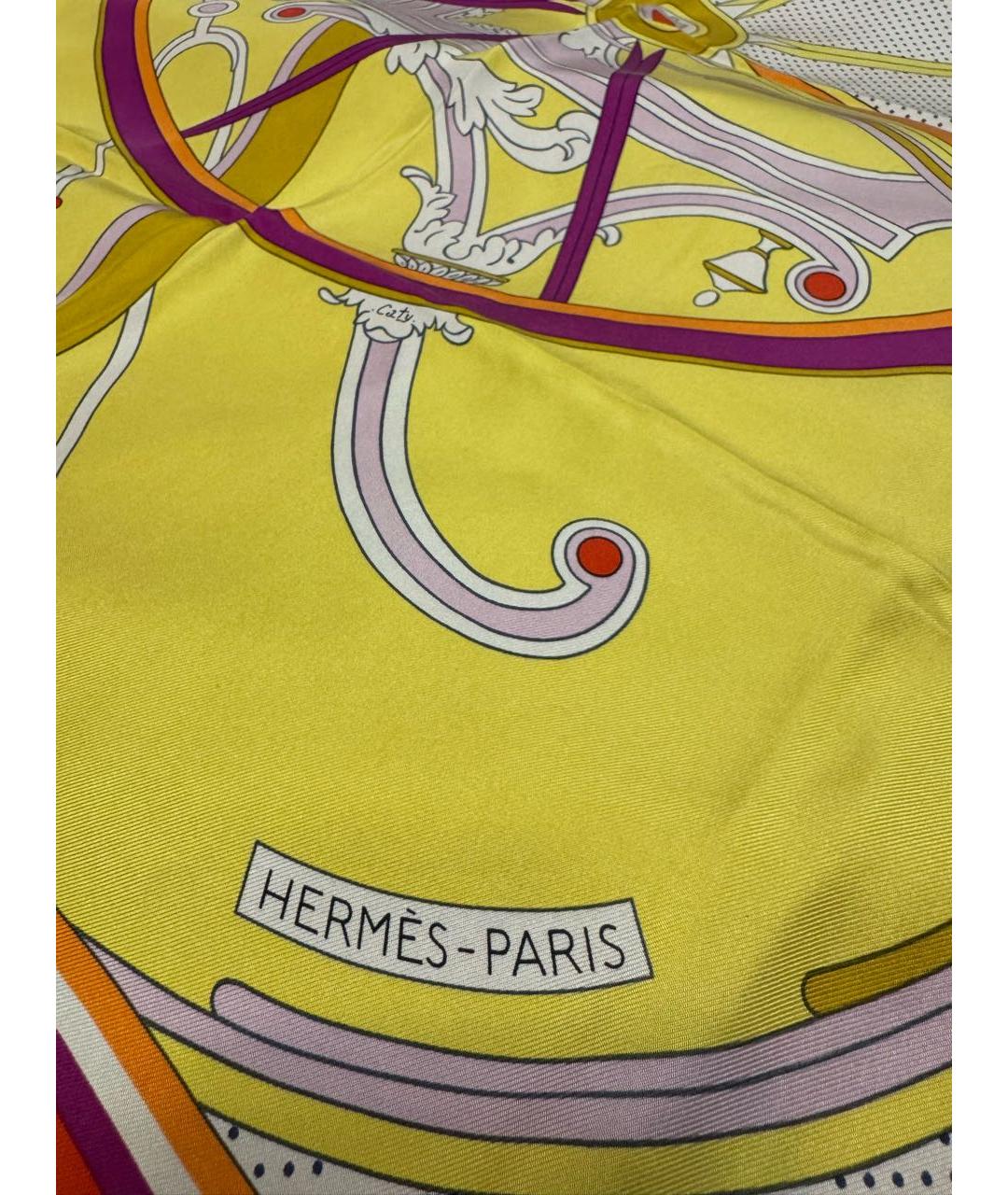 HERMES Желтый шелковый платок, фото 2