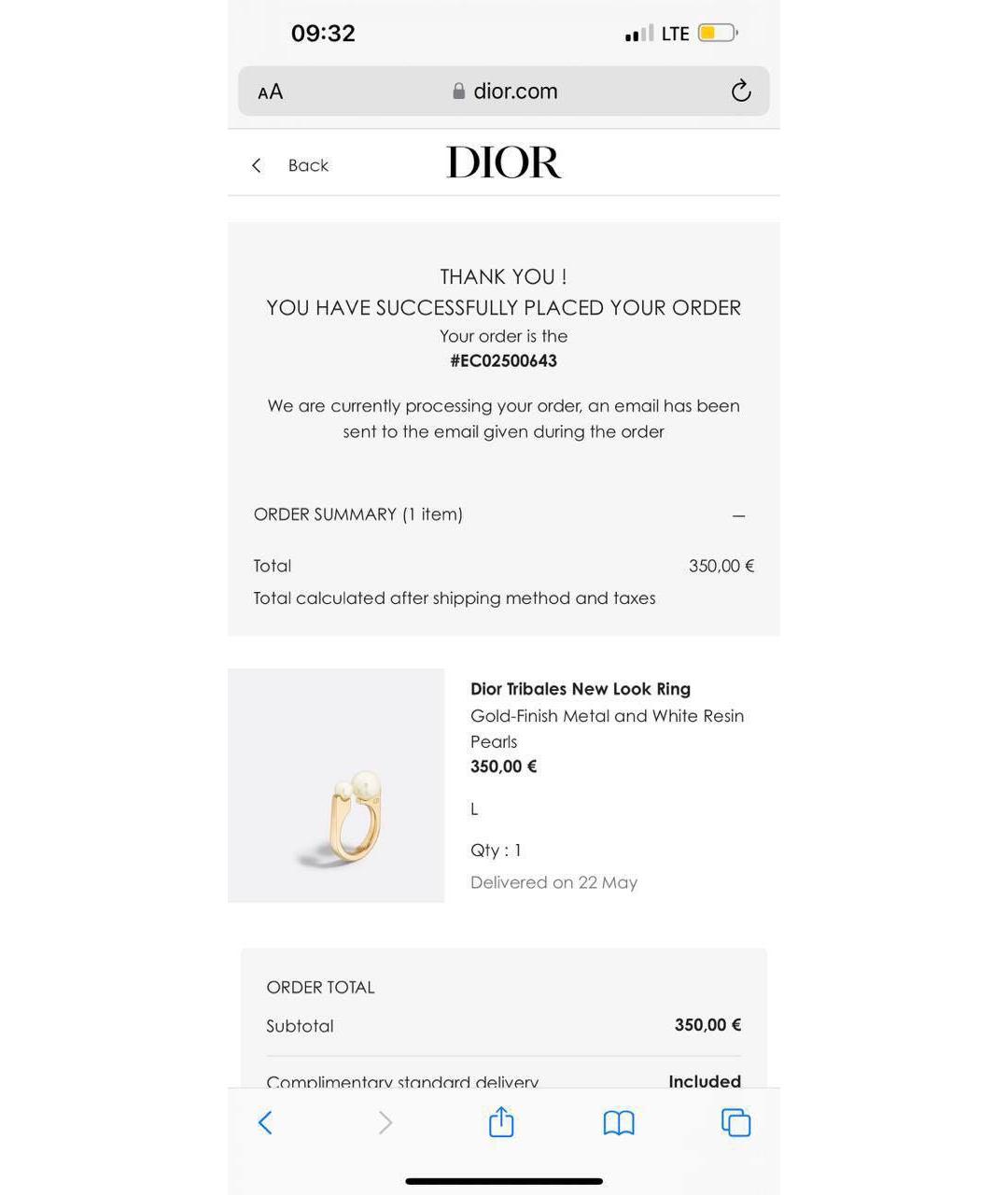 CHRISTIAN DIOR Золотое металлическое кольцо, фото 6