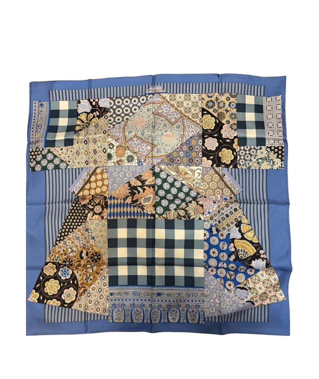 HERMES Синий шелковый платок, фото 1