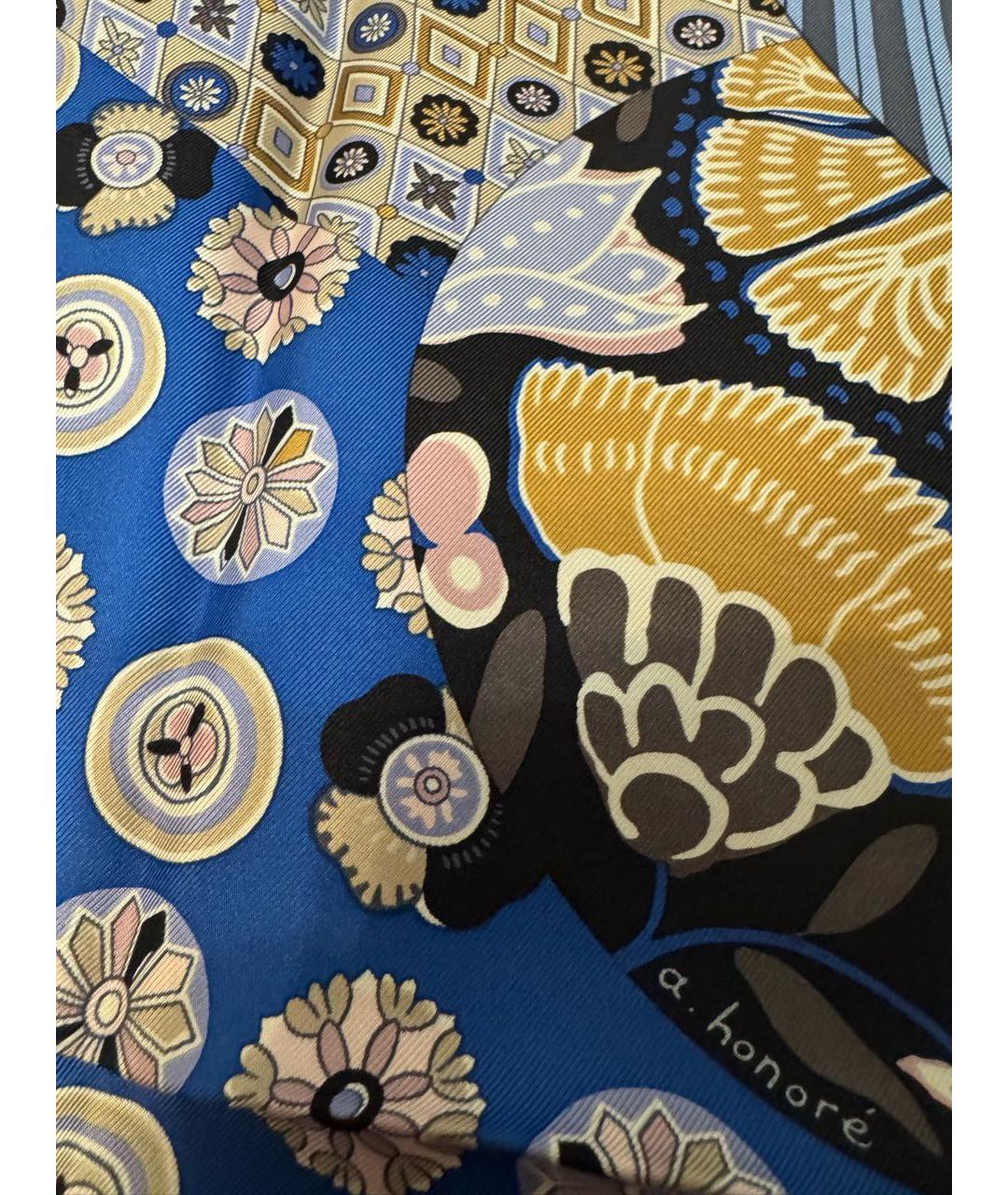 HERMES Синий шелковый платок, фото 4