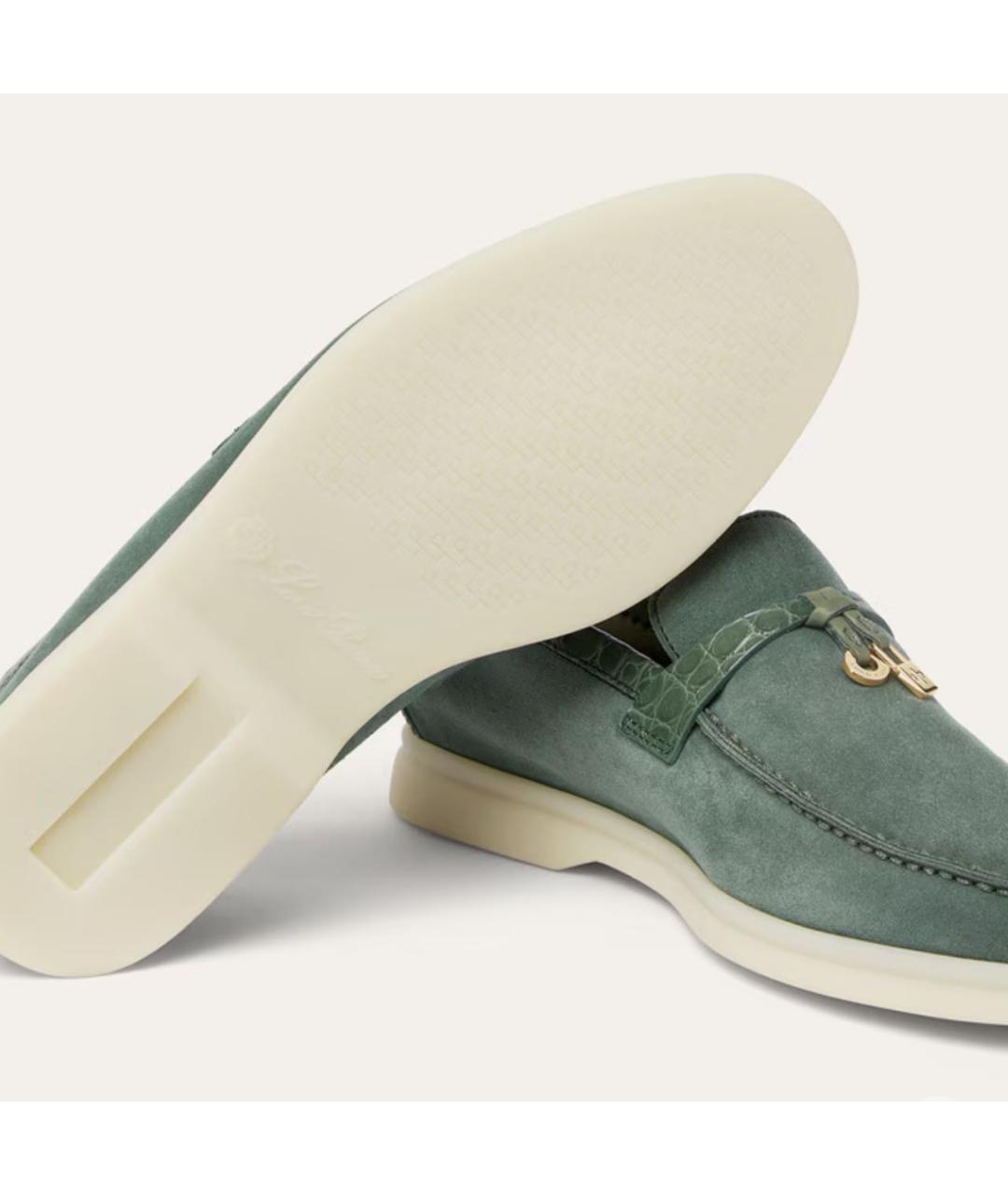 LORO PIANA Зеленые замшевые лоферы, фото 4